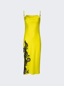 Versace Barocco Lace Cowl Midi Dress Yellow And Black