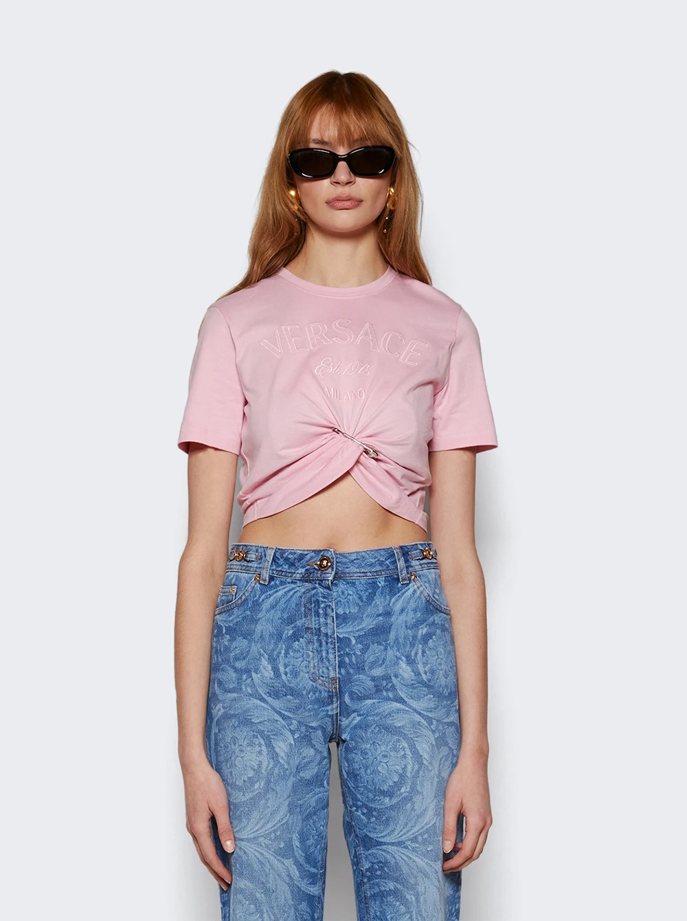 Versace Milano Stamp Crop T-shirt Pale Pink - Image 3