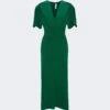 Victoria Beckham Gathered V-neck Dress Viridian