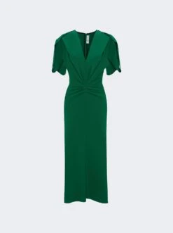 Victoria Beckham Gathered V-neck Dress Viridian