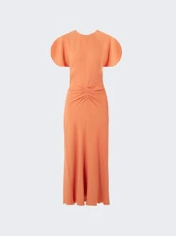 Victoria Beckham Gathered Waist Midi Dress Papaya