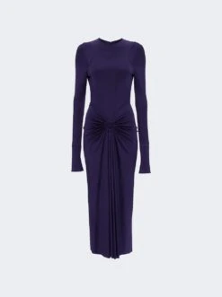 Victoria Beckham Gathered Long Sleeve Midi Dress Ultraviolet