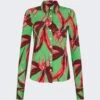Button Down Shirt Green With Red Flowers