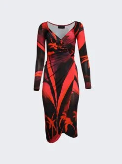 Long Sleeve Summer Solstice Midi Dress Queens Gambit Red