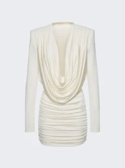 Magda Butrym Long Sleeve Draped Mini Dress Cream