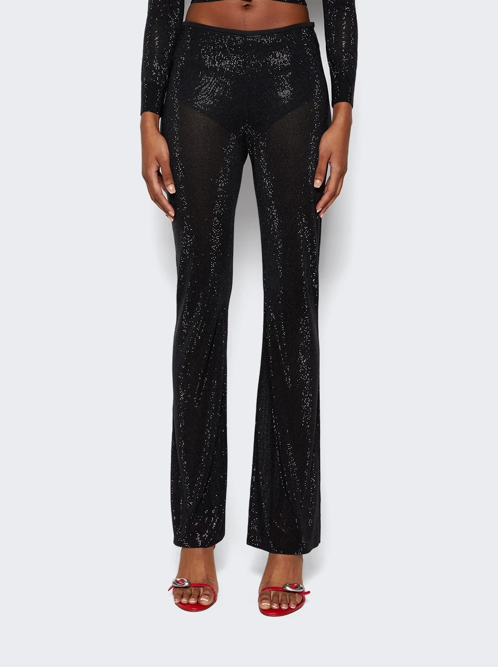 Beaded Hotfix Sheer Boot Leg Pant Black - Image 3