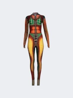 Jean Paul Gaultier High Neck Hooded Jumpsuit Orange, Blue, Brown