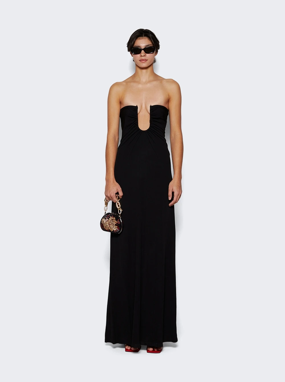 Arced Palm Strapless Dress Black - Image 2
