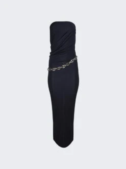 Strapless Ruche Chain Dress Navy