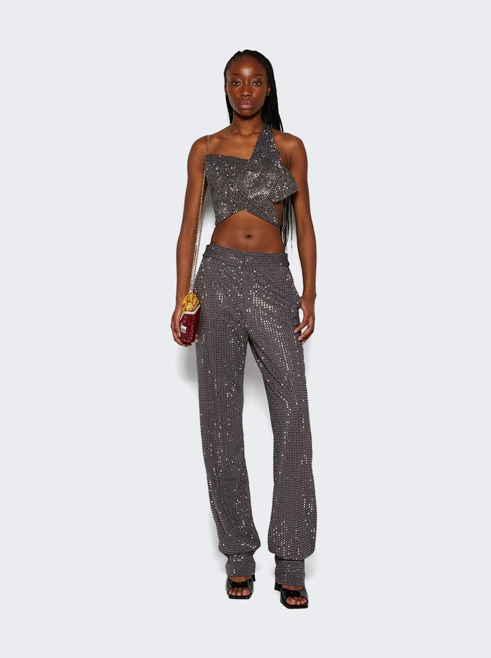 Area Crystal Embellised Tuxedo Pant Charcoal - Image 2