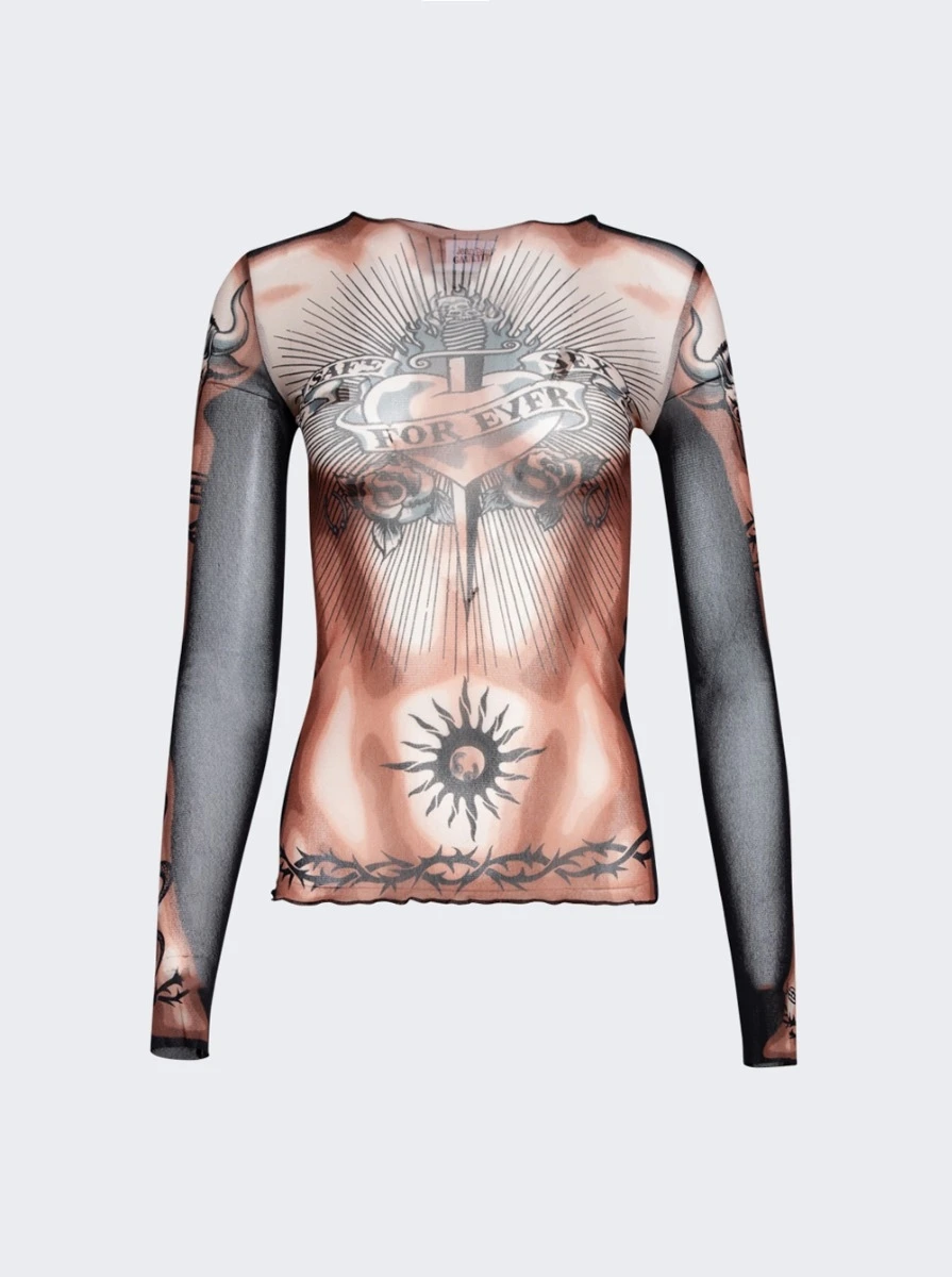Jean Paul Gaultier Long Sleeves Crew Neck Top Nude And Brown - Image 4