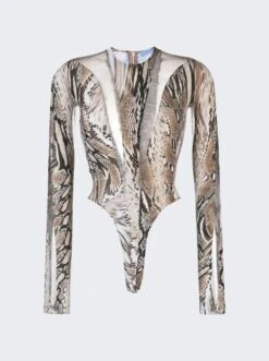 Mugler Illusion Bodysuit Warped Snake Roccia