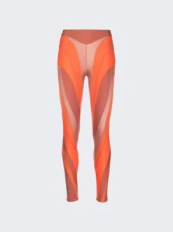 Mugler Spiral Panelled Leggings Blush And Neon Orange