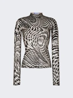 Mugler Flocked Star Sheer Top Black And Nude