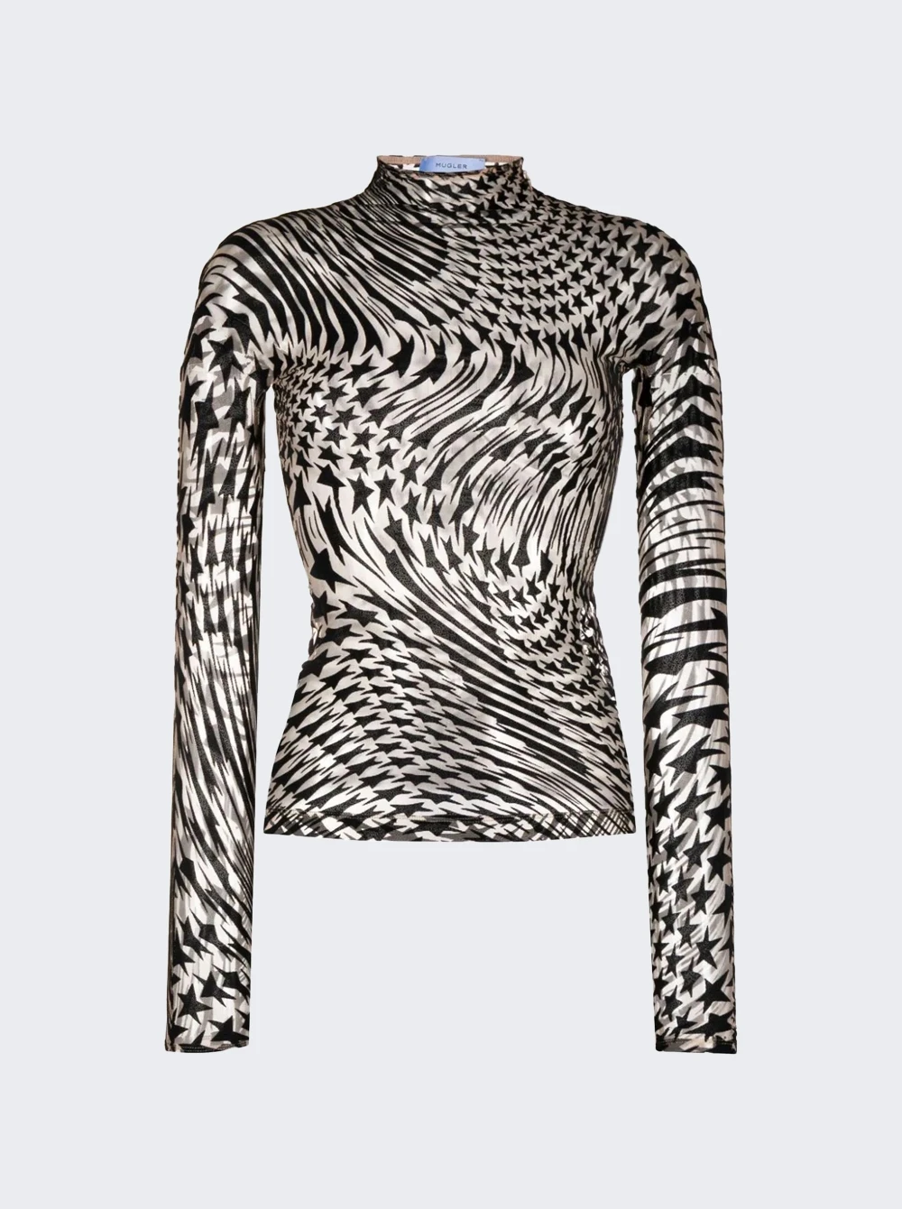 Mugler Flocked Star Sheer Top Black And Nude