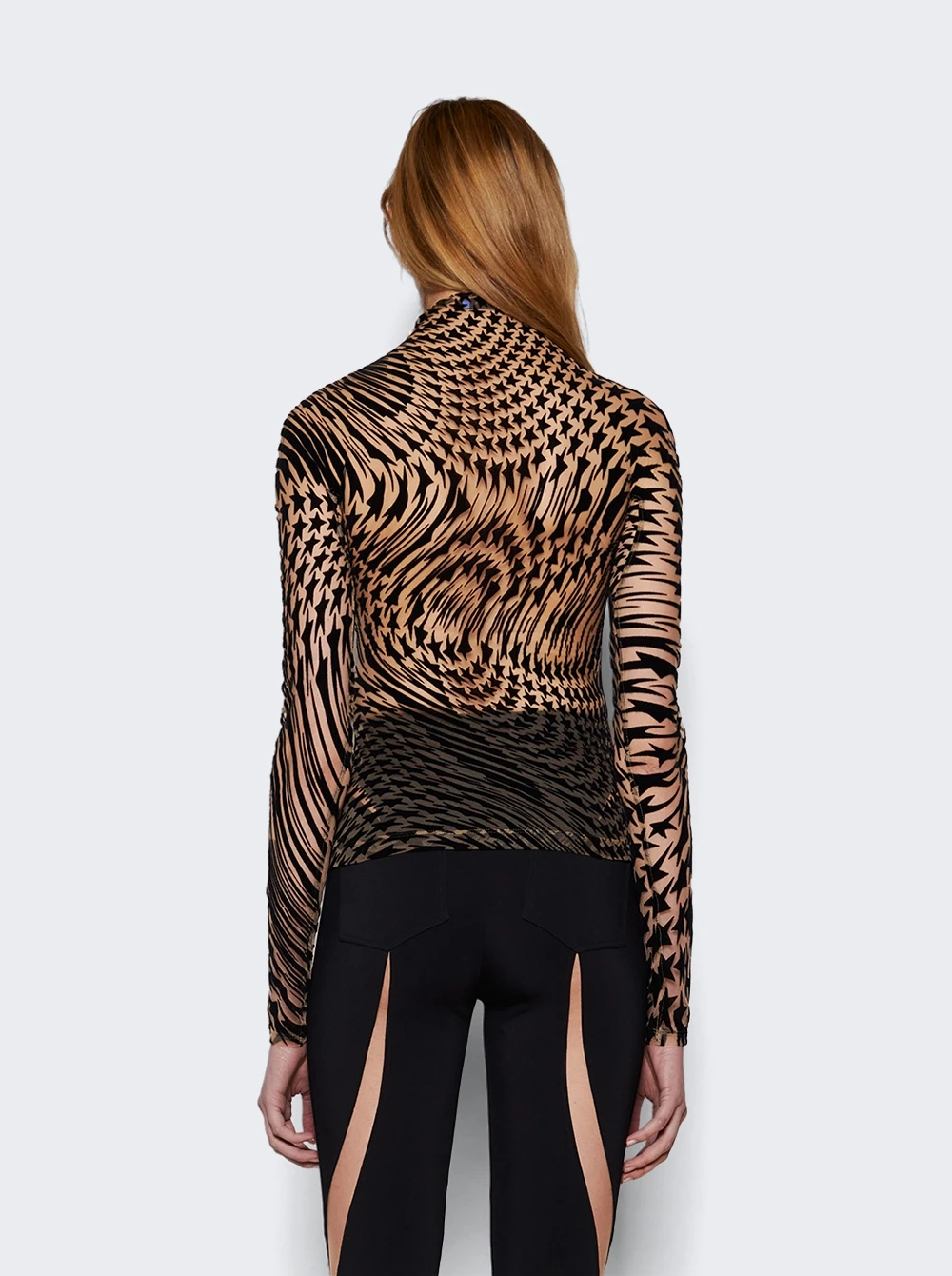Mugler Flocked Star Sheer Top Black And Nude - Image 5