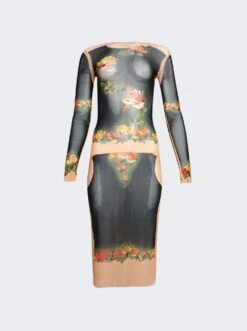 Jean Paul Gaultier Flowers Petit Grand Print Dress Black