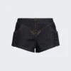 Jean Paul Gaultier Flowers Low Waist Denim Mini Shorts Indigo