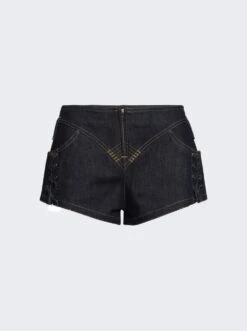 Jean Paul Gaultier Flowers Low Waist Denim Mini Shorts Indigo