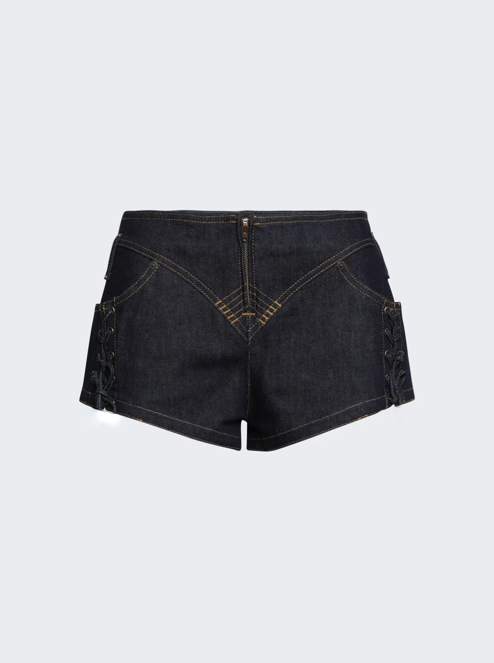 Jean Paul Gaultier Flowers Low Waist Denim Mini Shorts Indigo
