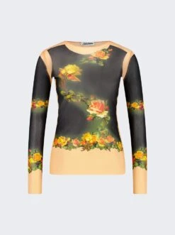 Jean Paul Gaultier Flowers Petit Grand Print Long Sleeve Top Black