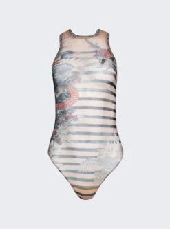 Jean Paul Gaultier Mariniere Tattoo Bodysuit Nude And Blue