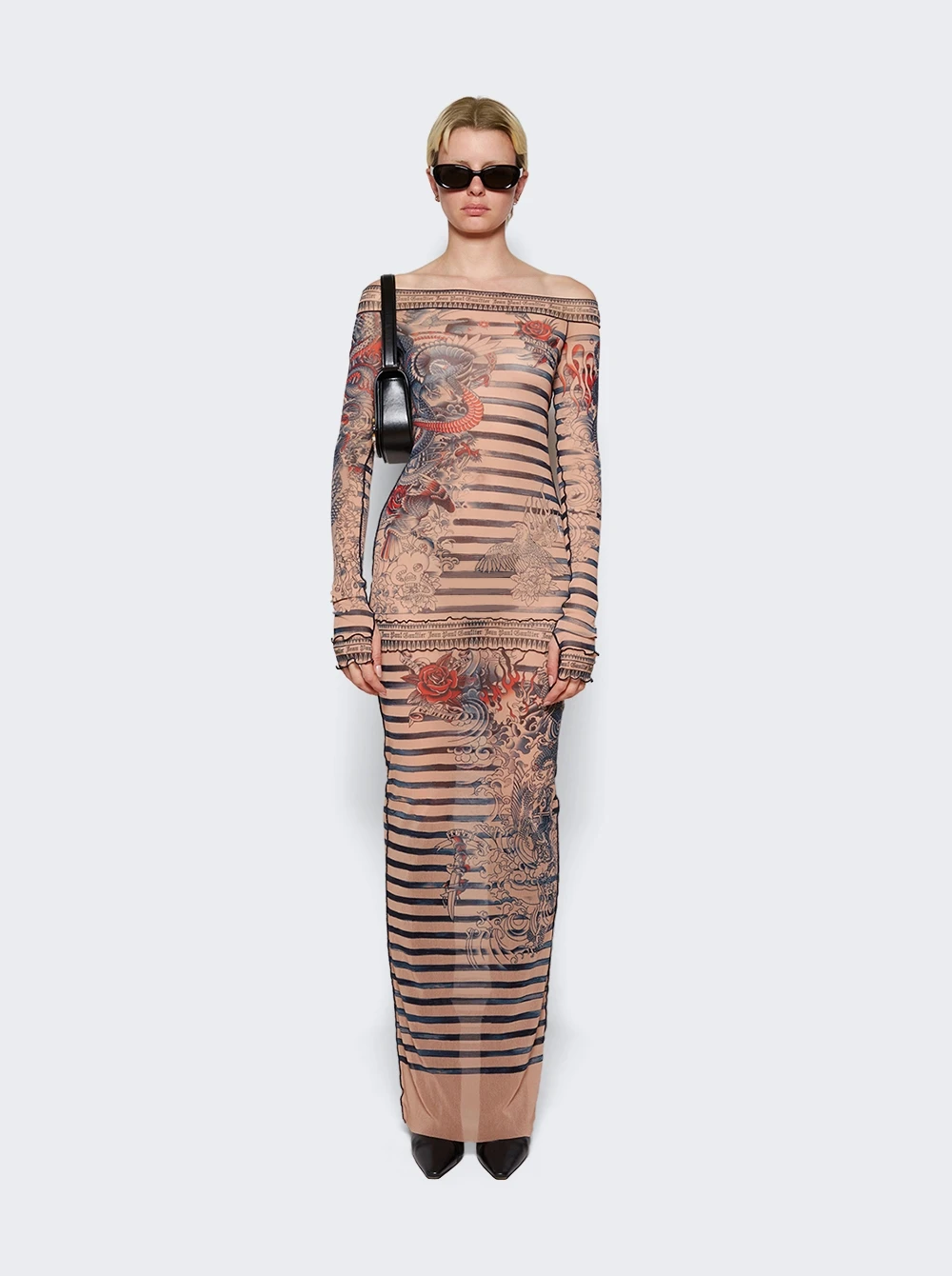 Jean Paul Gaultier Mariniere Tattoo Maxi Dress Nude And Blue - Image 2