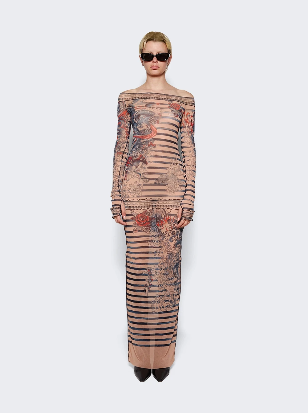 Jean Paul Gaultier Mariniere Tattoo Maxi Dress Nude And Blue - Image 3