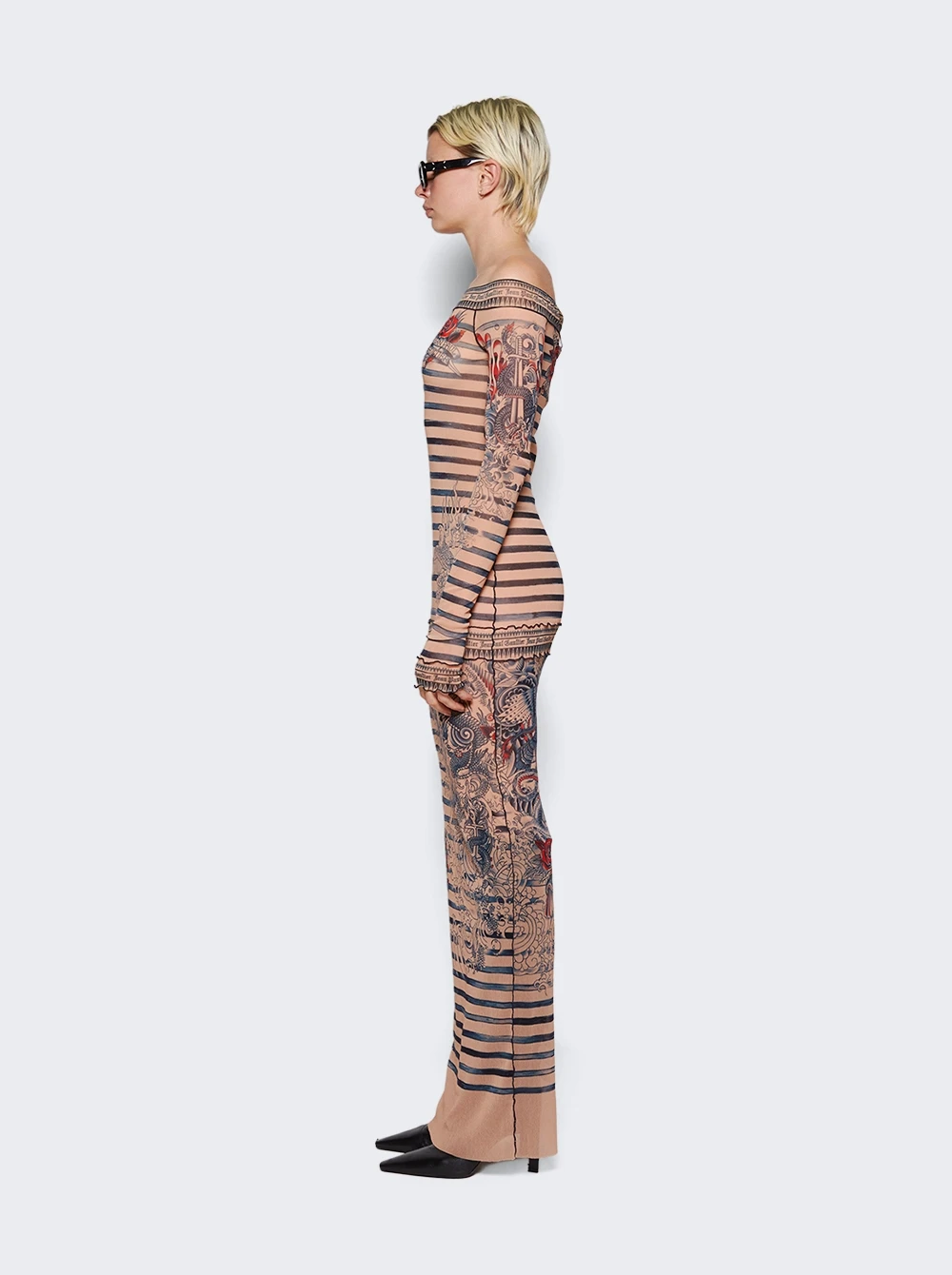 Jean Paul Gaultier Mariniere Tattoo Maxi Dress Nude And Blue - Image 5
