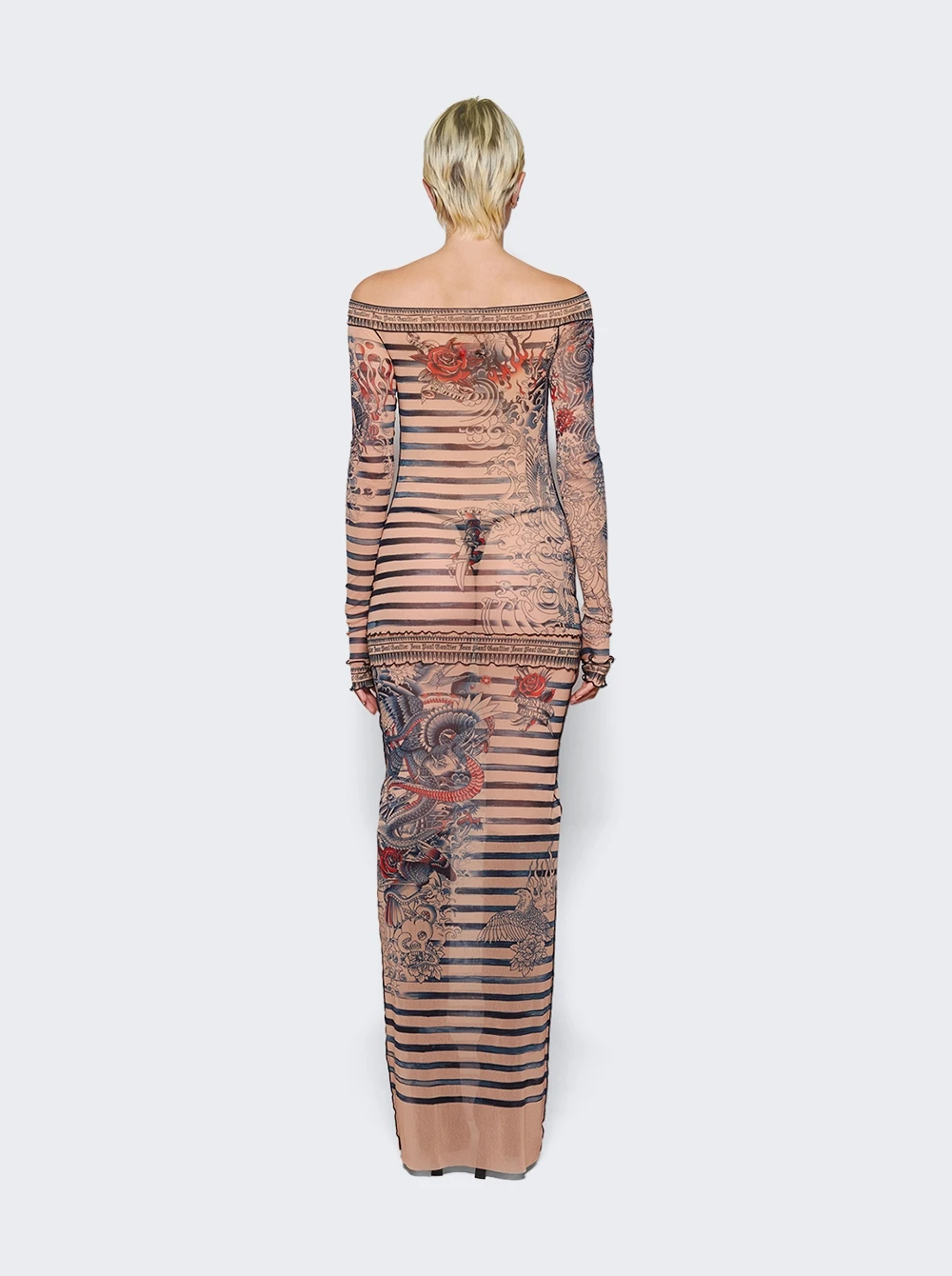 Jean Paul Gaultier Mariniere Tattoo Maxi Dress Nude And Blue - Image 6