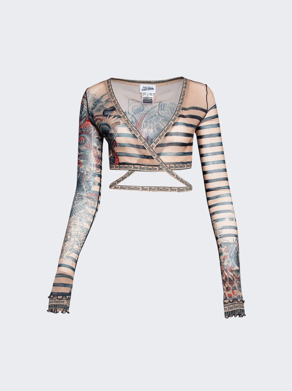 Jean Paul Gaultier Mariniere Tattoo V-neck Top Nude And Blue