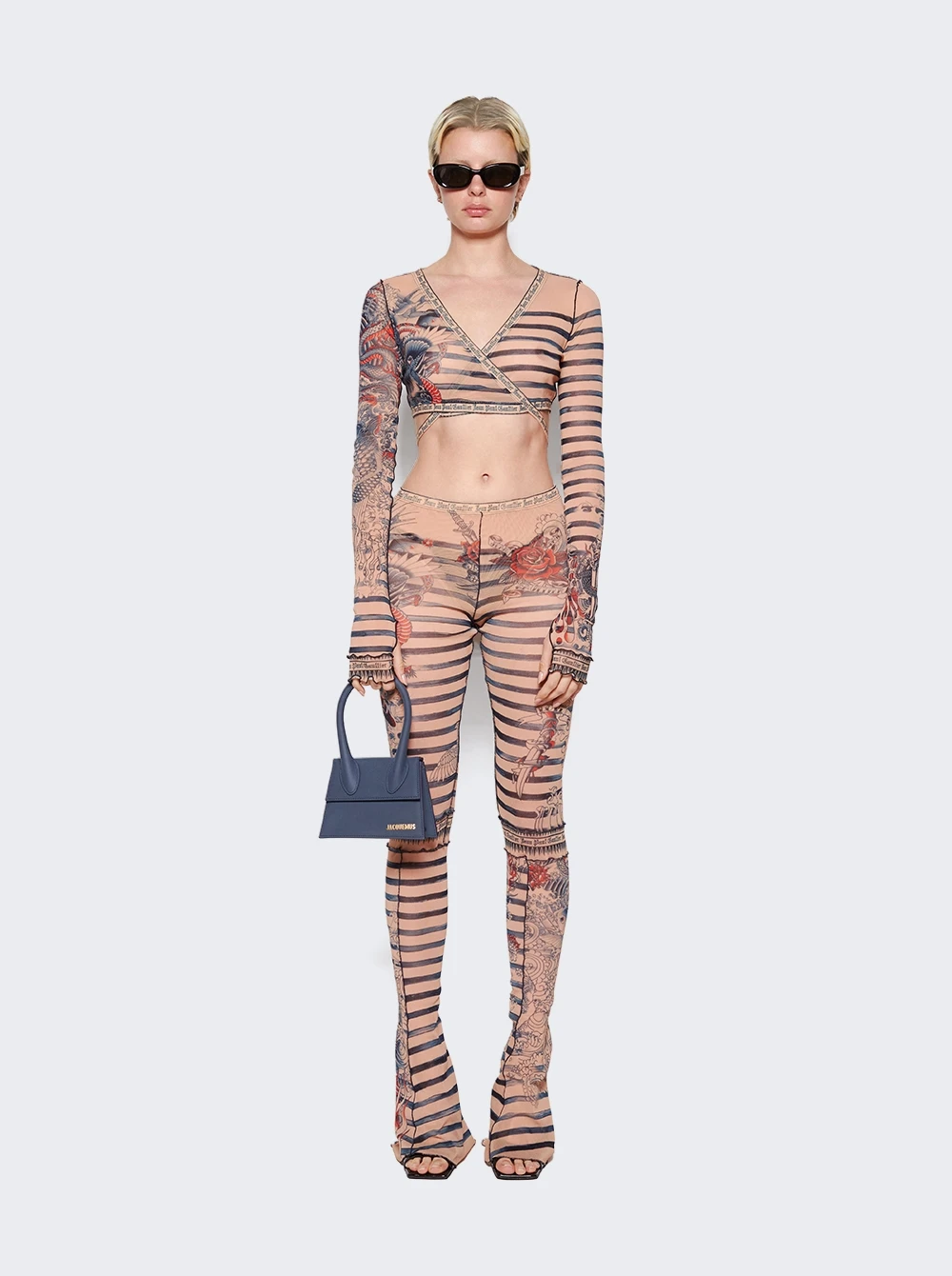 Jean Paul Gaultier Mariniere Tattoo V-neck Top Nude And Blue - Image 2
