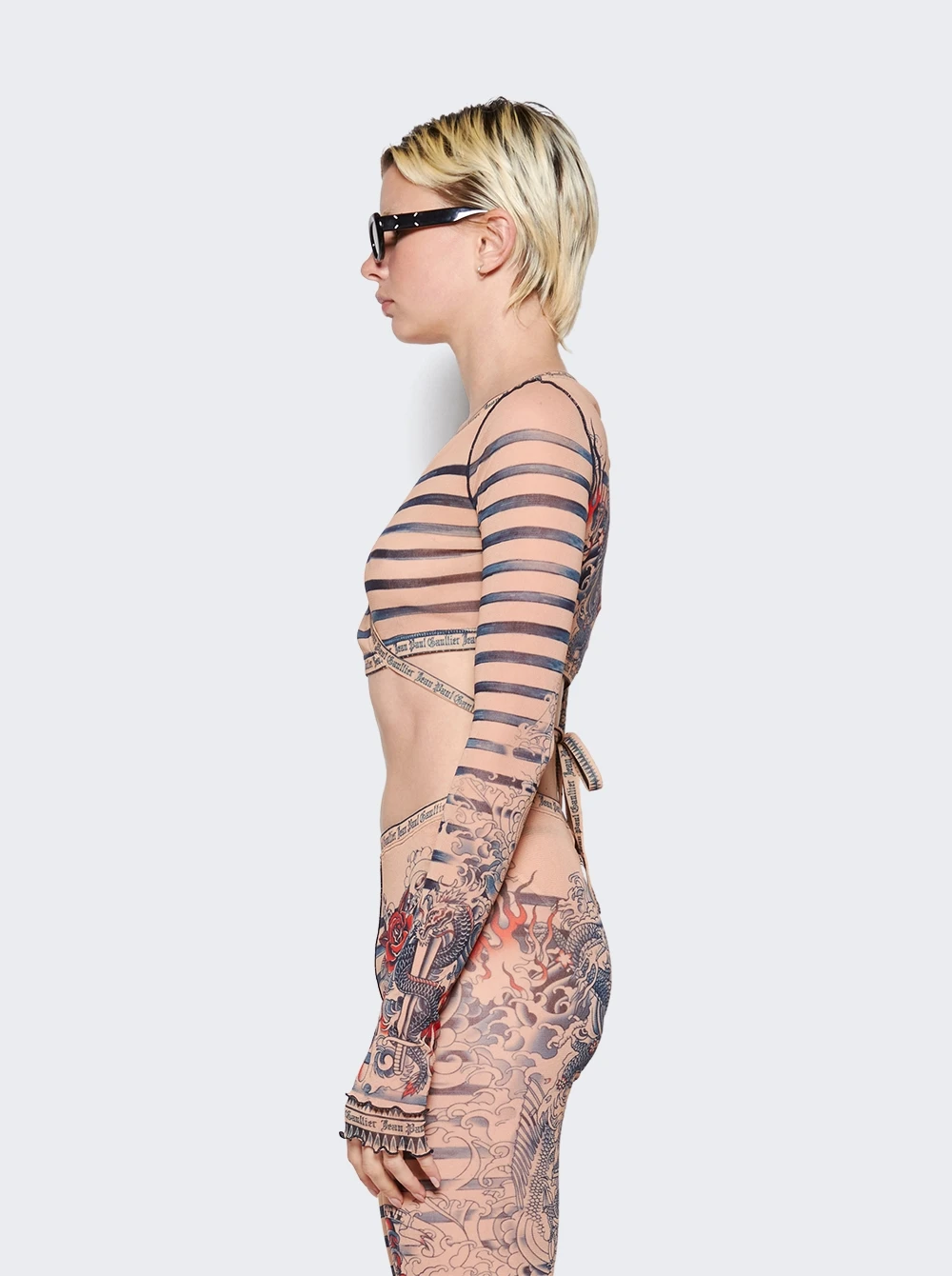 Jean Paul Gaultier Mariniere Tattoo V-neck Top Nude And Blue - Image 5