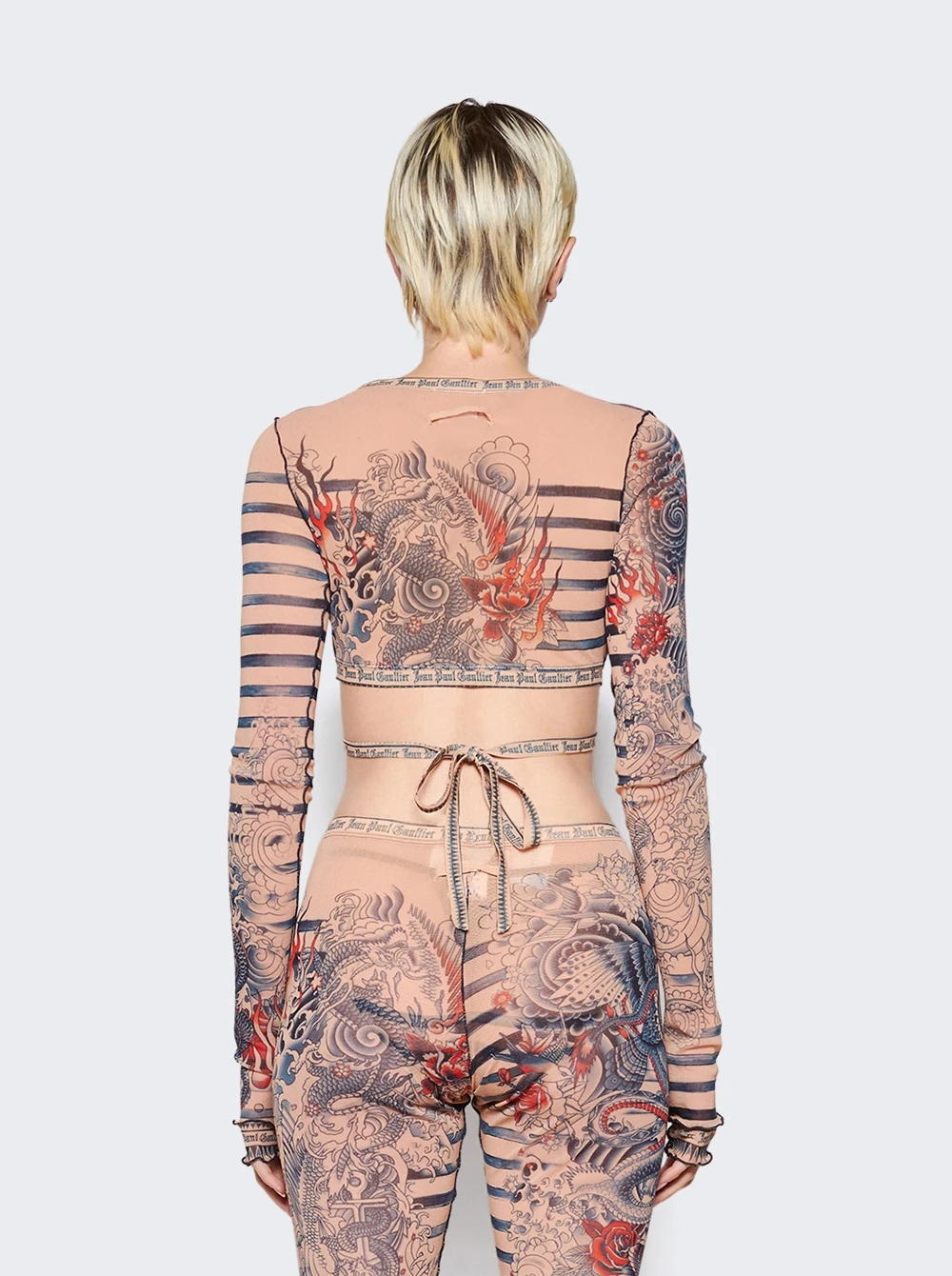 Jean Paul Gaultier Mariniere Tattoo V-neck Top Nude And Blue - Image 6
