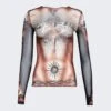 Jean Paul Gaultier Long Sleeves Crew Neck Top Nude And Brown