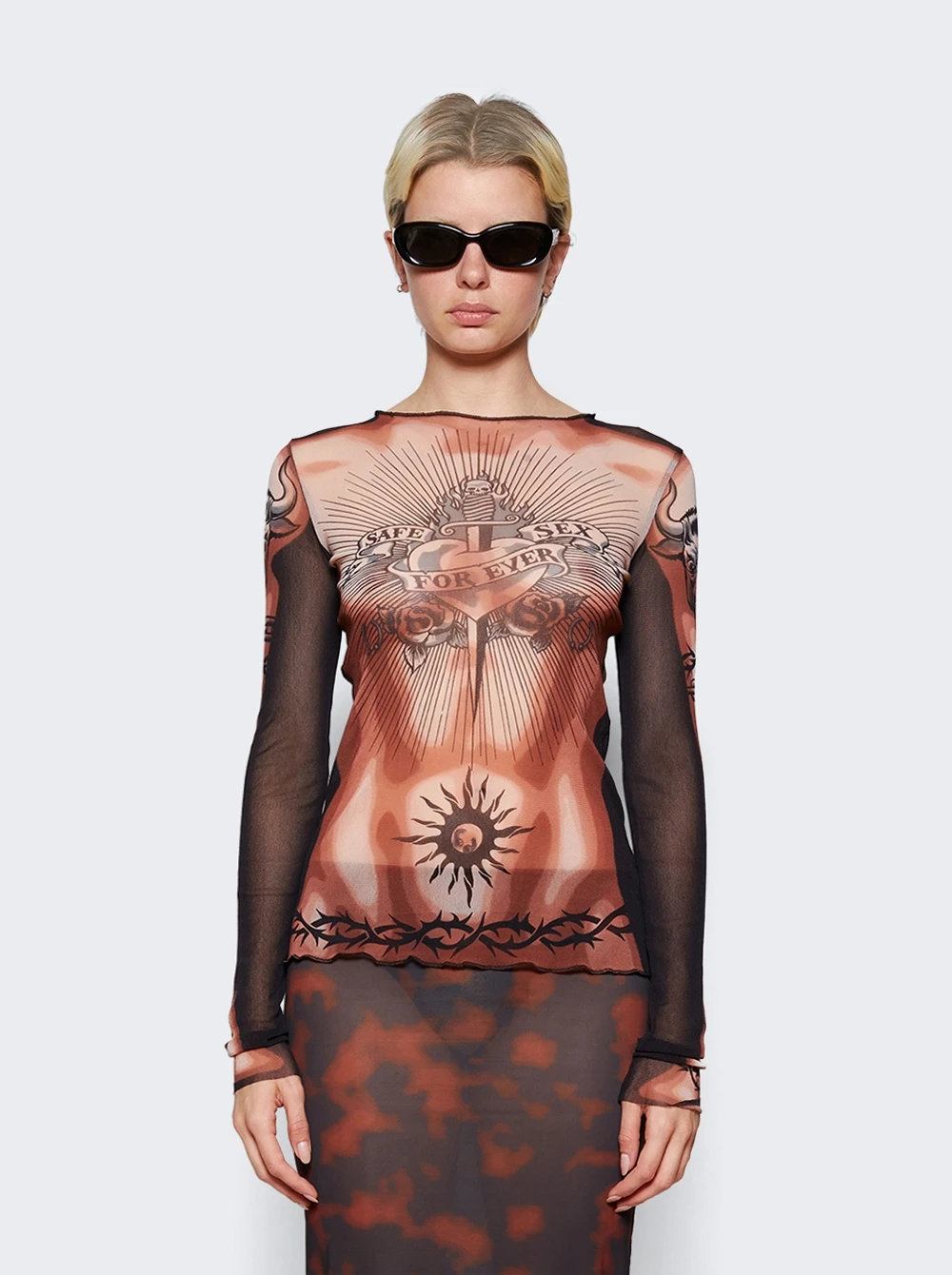 Jean Paul Gaultier Long Sleeves Crew Neck Top Nude And Brown - Image 3