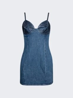 Area Crystal Embellished Cup Mini Dress Medium Indigo