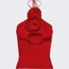 Magda Butrym Floral Jersey Tie Neck Top Red