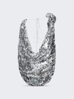 Magda Butrym Cowl Neck Sequin Blouse Silver