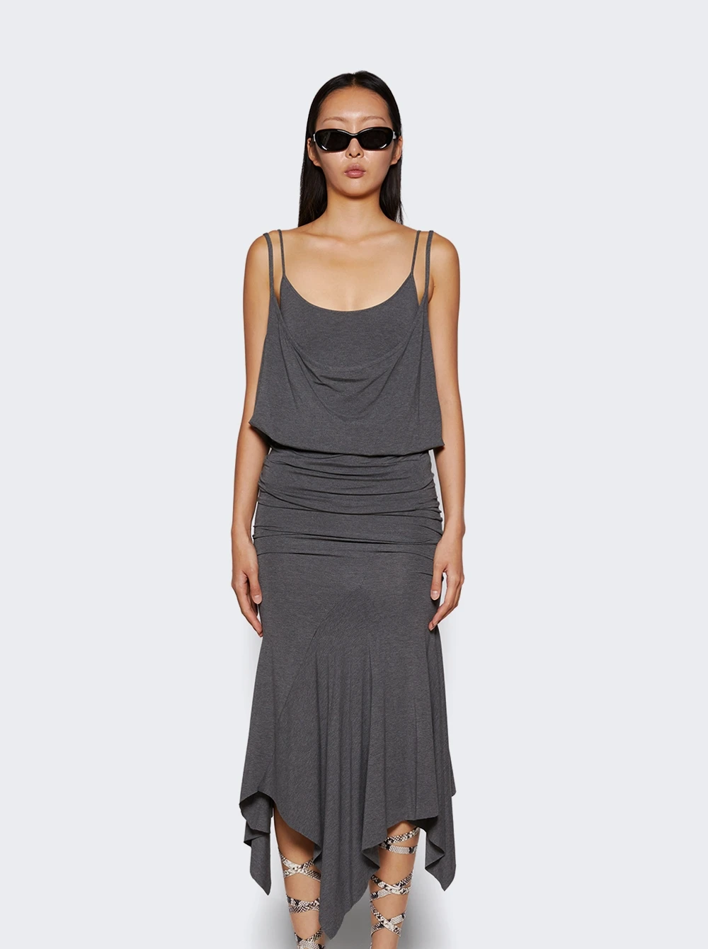 Asymmetric Midi Dress Dark Grey - Image 3