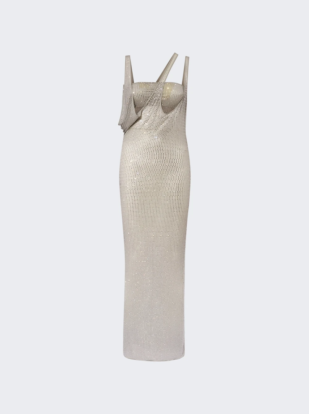 Asymmetric Neckline Midi Dress Pearl Grey