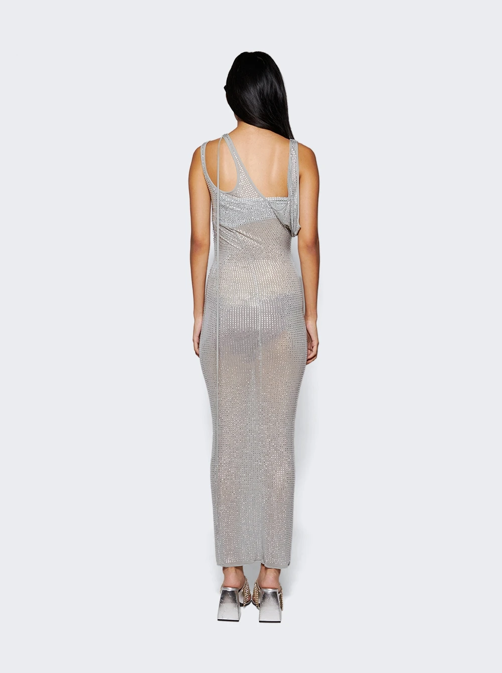 Asymmetric Neckline Midi Dress Pearl Grey - Image 5