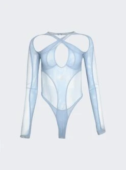 Mugler Multi Layer Bodysuit Silver Blue