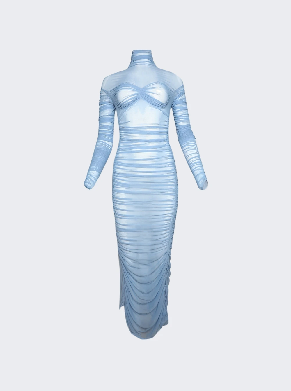 Mugler Ruched Midi Dress Silver Blue