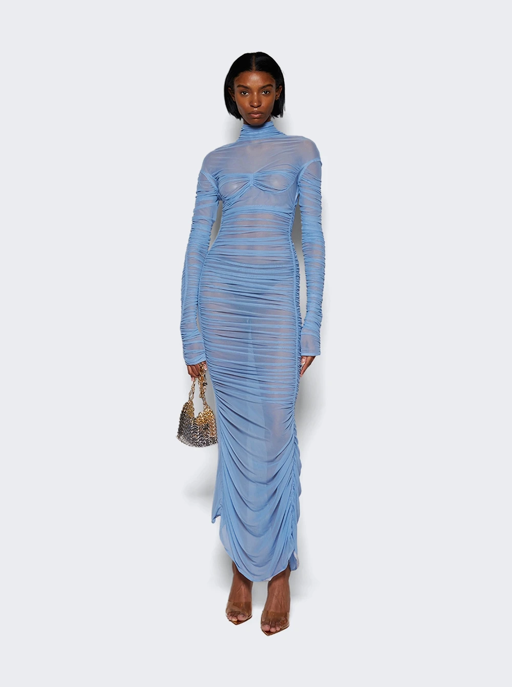 Mugler Ruched Midi Dress Silver Blue - Image 2
