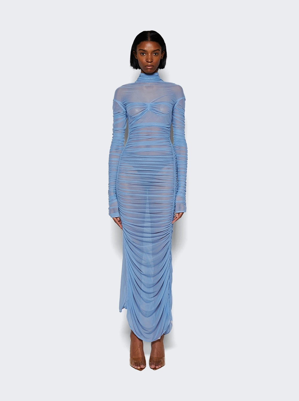 Mugler Ruched Midi Dress Silver Blue - Image 3