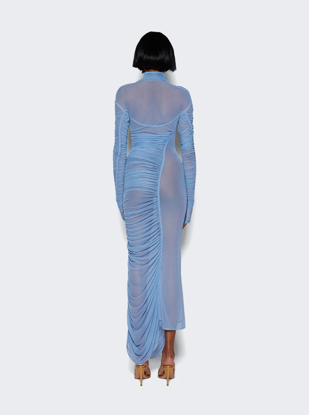 Mugler Ruched Midi Dress Silver Blue - Image 5