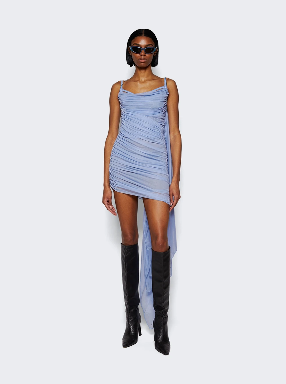 Mugler Ruched Mini Dress Silver Blue - Image 2