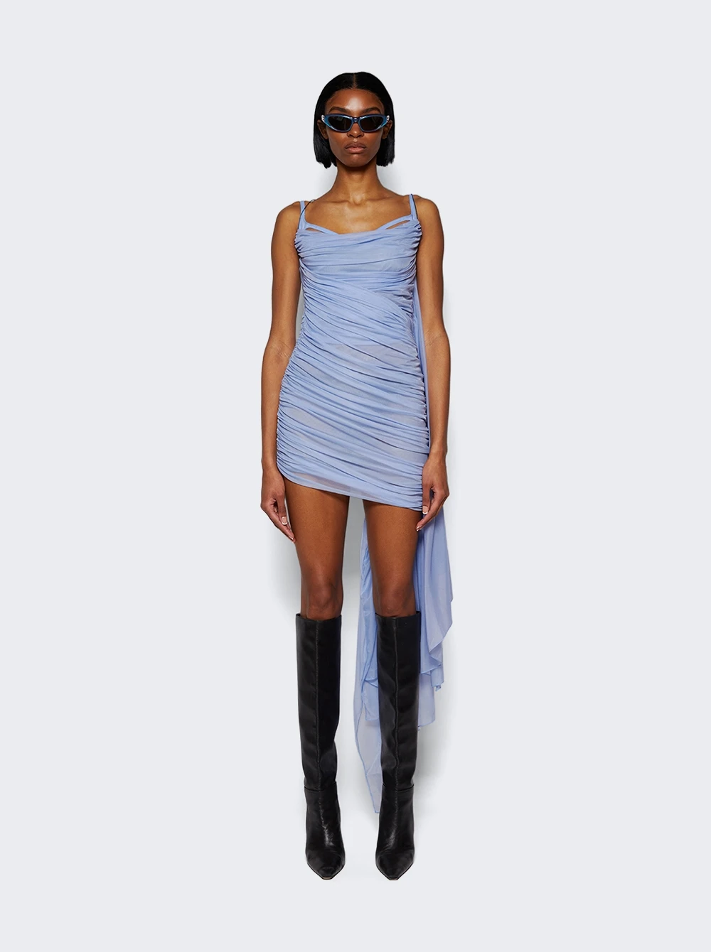 Mugler Ruched Mini Dress Silver Blue - Image 3