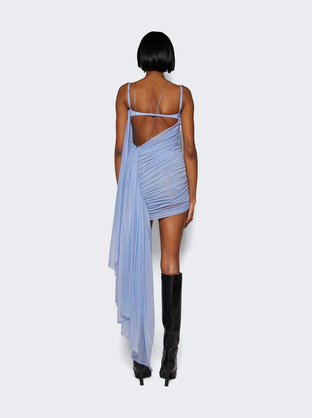 Mugler Ruched Mini Dress Silver Blue - Image 5